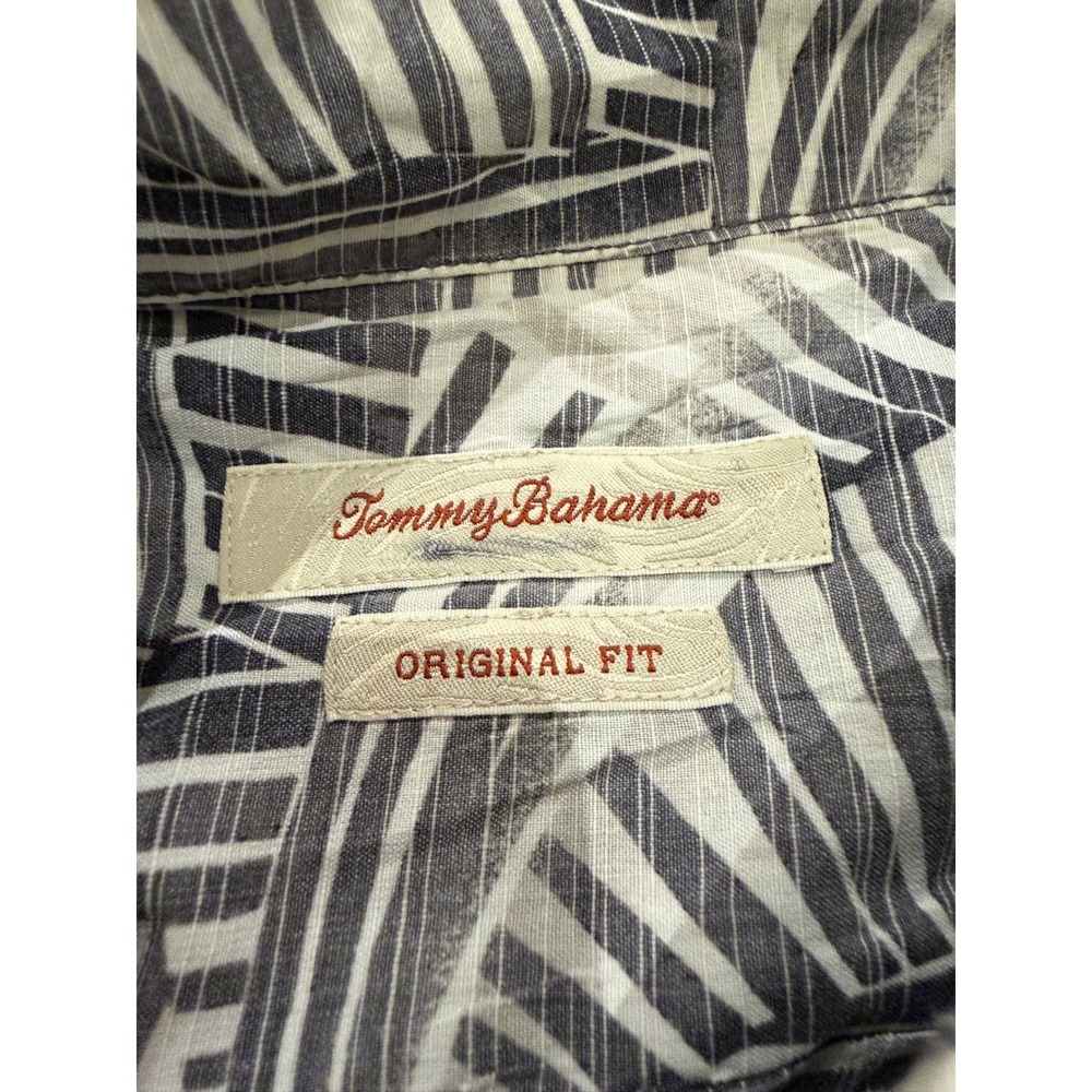 Tommy Bahama Button Down Mens 3XL Grey Silk Cotton Abstract Geometric Shirt - Picture 3 of 6